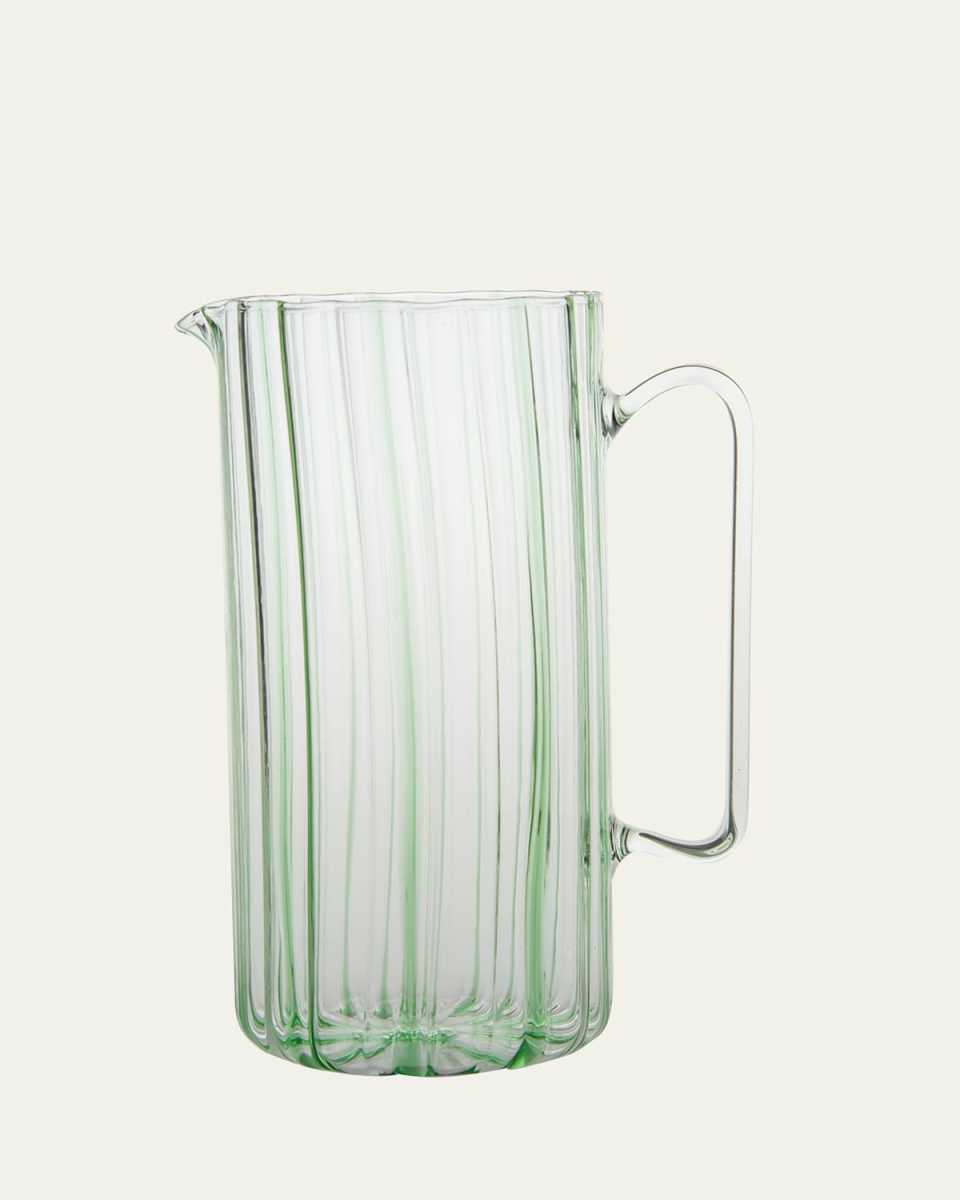 Ribbed Tall Straight Glass Pitcher, Green